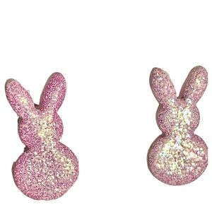 Bunny Pink Glitter Polymer Clay Stud Earrings Handmade Easter Spring Lightweight
